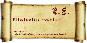 Mihalovics Evariszt névjegykártya